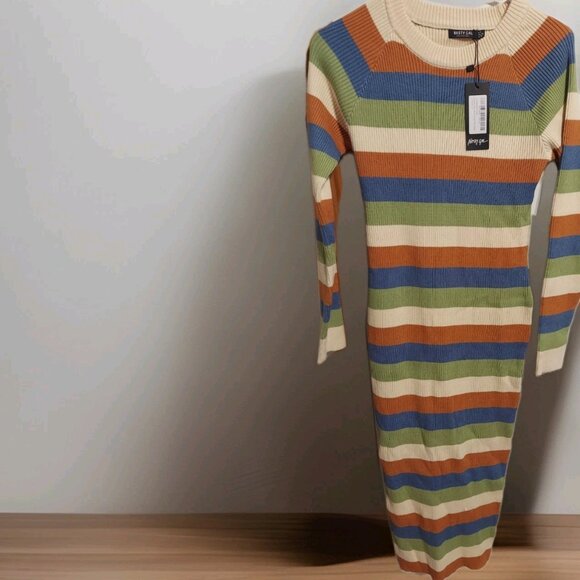 Nasty Gal Dresses & Skirts - Nasty‎ Gal Womens Striped Colour Block Knitted Midi Dress Size 6 NWT Party Dress